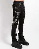 Handmade Men Gothic Tripp Band Pant | Gothic Bondage Black and White Trims Pants Emo Punk Pant - Image 2