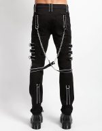 Handmade Men Gothic Tripp Band Pant | Gothic Bondage Black and White Trims Pants Emo Punk Pant - Image 3