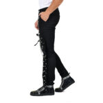 Men Gothic Black Crosszip Pants with Chain & Buckle Straps - Image 3
