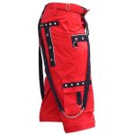 Men Gothic Red Shorts | Black Straps Chains Metal Accents - Image 2