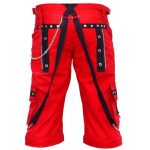 Men Gothic Red Shorts | Black Straps Chains Metal Accents - Image 3