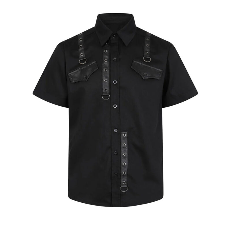 Men Short Sleeve Gothic Shirt Black Axl Shirt With D-rings Style | Goth Shirts Men Short Sleeve Gothic Shirt Black Axl Shirt With D-rings Style | Goth Shirts