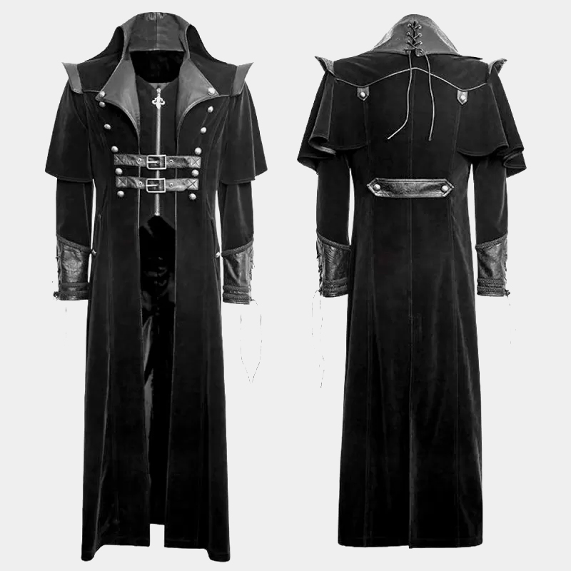 Men’s Gothic Steampunk Highwayman Coat Vintage Long Trench Coat