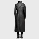 Men’s Long Black Gothic Coat | Imitation Leather Goth Jacket with Straps & Zipper - Image 3