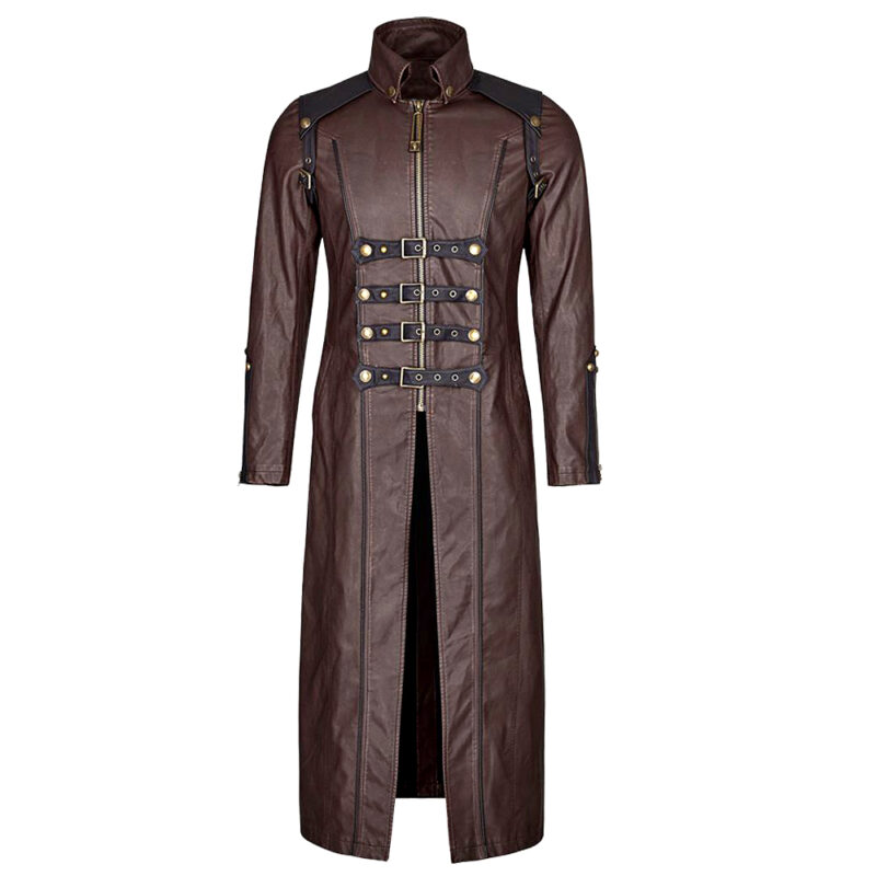 Men Long Leather Coat Plus Size Trench Coat Adjustable Straps (2025)