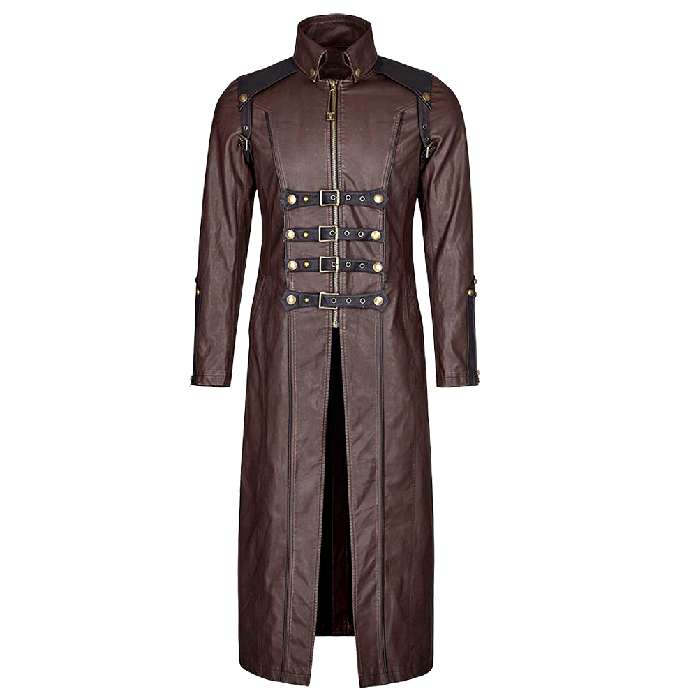 Men Long Leather Coat Plus Size Trench Coat Adjustable Straps (2025)