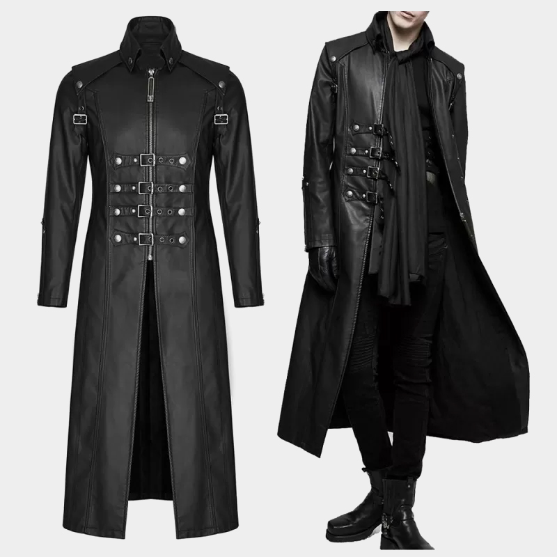 Men’s Long Black Gothic Trench Coat