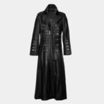 Men Gothic Steampunk Long Leather Coat | Men Genuine Leather Military Trench Coat with Brass Details