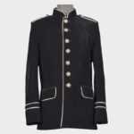 Men’s Military Style Gothic Steampunk Coat | Vintage Black Velvet Jacket With White Trim