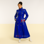 Women PVC Vinyl Long Coat | Blue PVC Raincoat Trench Coat