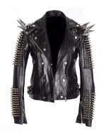 Women’s Spike Black Genuine Leather Gothic Jacket | Studded Punk Style