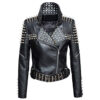Women Genuine Leather Studded Gothic Jacket