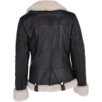 Women Biker Genuine Leather Jacket | Side Zip Sheepskin Collar - Image 3