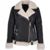 Women’s Biker Genuine Leather Jacket | Side Zip with Sheepskin Collar