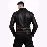 men black leather jacket red piping
