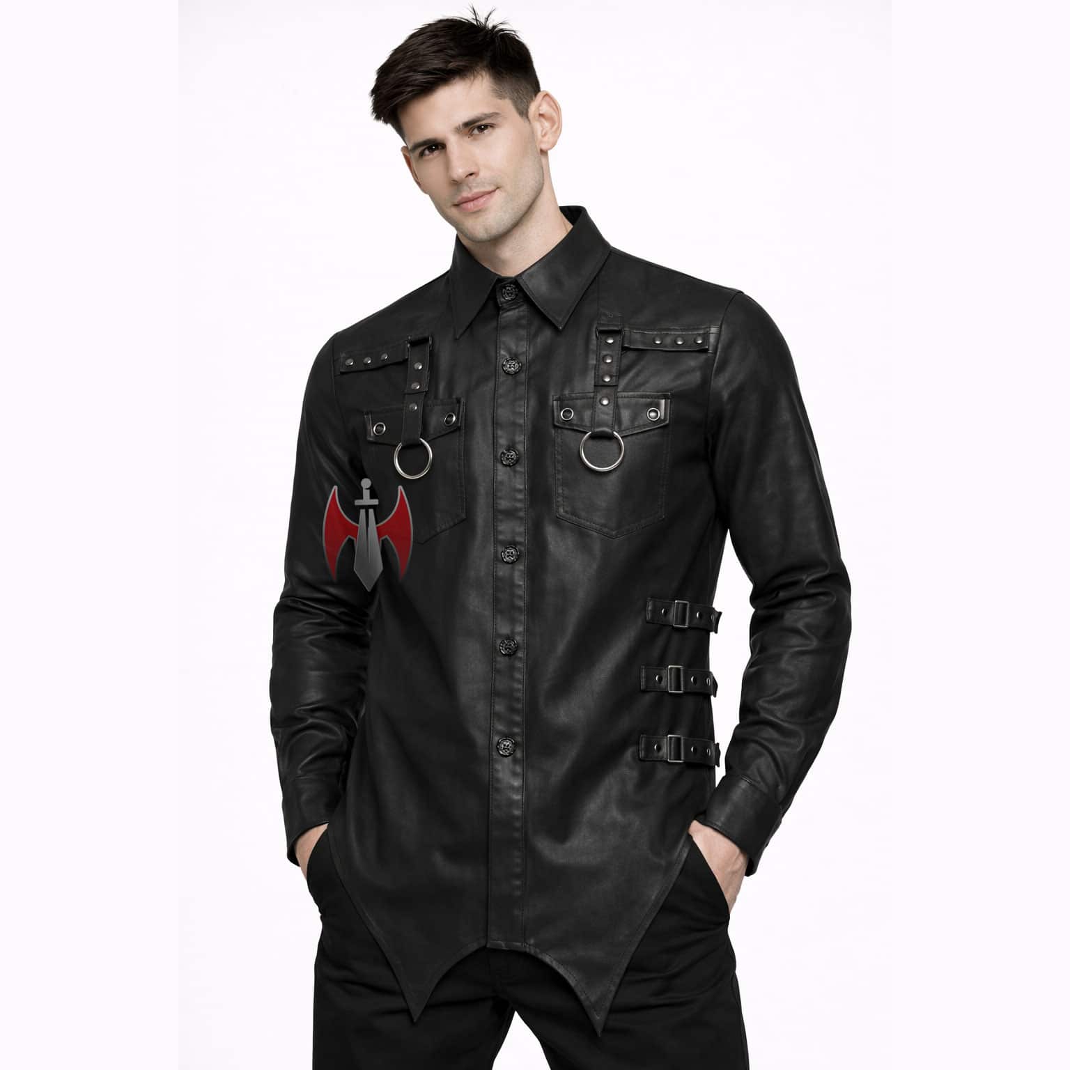 mens-black-leather-shirt Men Handmade Black Genuine Leather Shirt