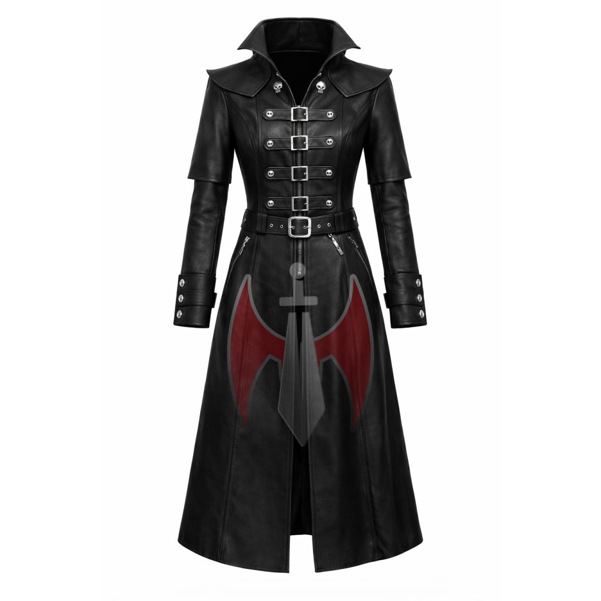 Women Gothic Black Leather Trench Coat