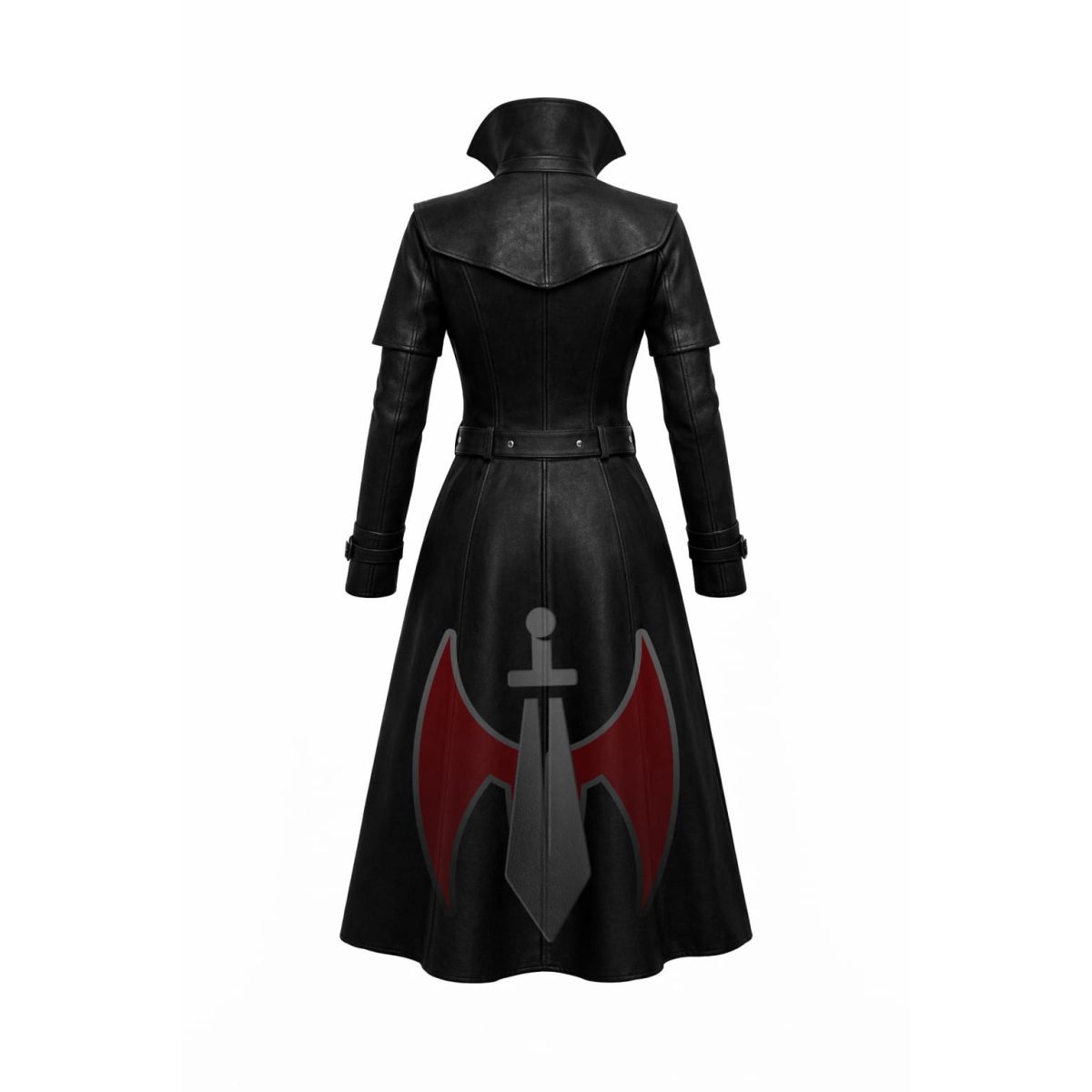 Women Gothic Black Leather Trench Coat