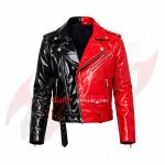 black red leather Jacket, gothic biker Jacket, Split Leather Outfit, PVC Outfit, punk outfit pants, PVC Biker Jacket