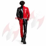 black red leather Jacket, gothic biker Jacket, Split Leather Outfit, PVC Outfit, punk outfit pants, PVC Biker Jacket