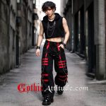 Men Black & Red Gothic Cargo Pants with Straps