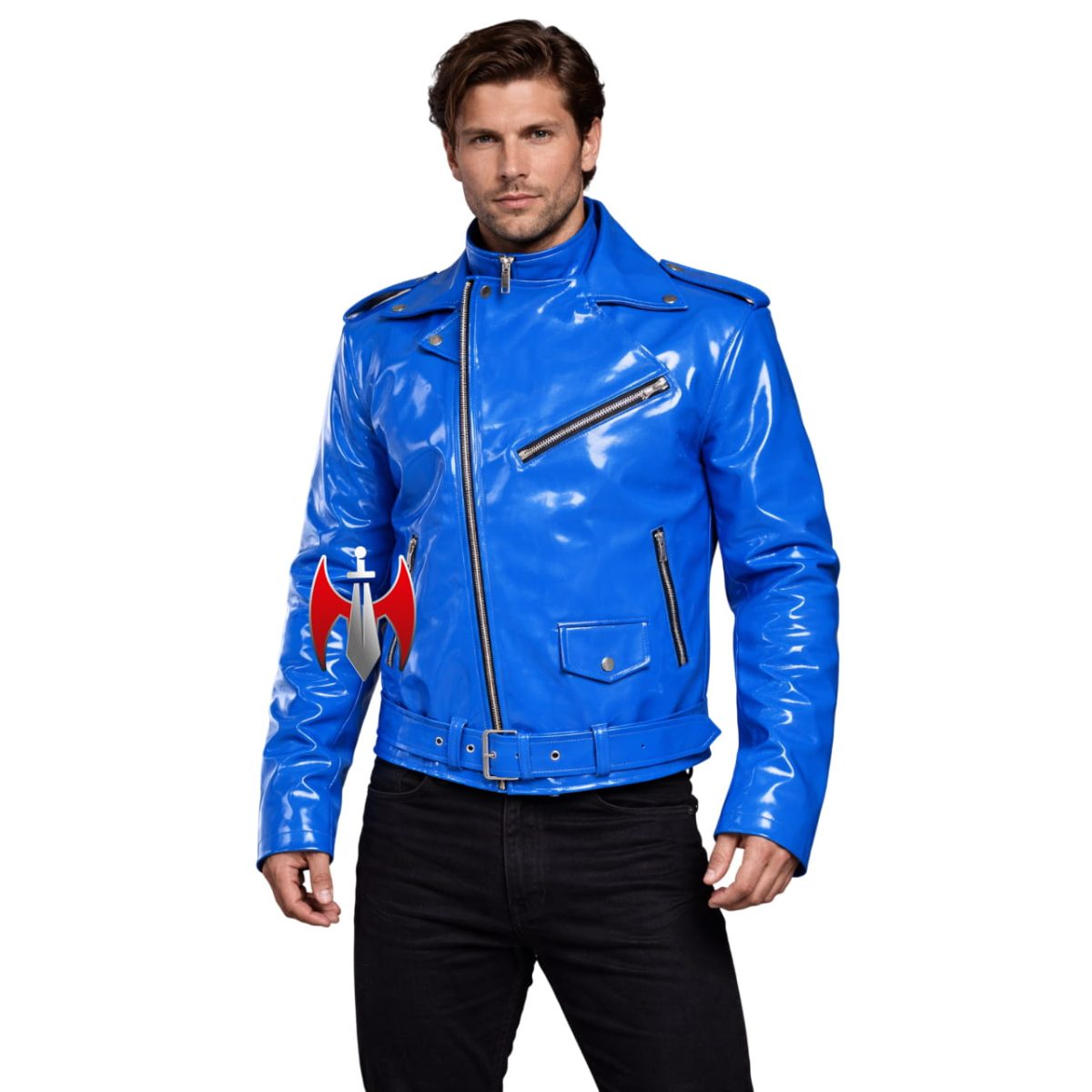 Men Gothic Biker PVC Jacket Vinyl Punk Fetish Emo Motorcycle Jacket