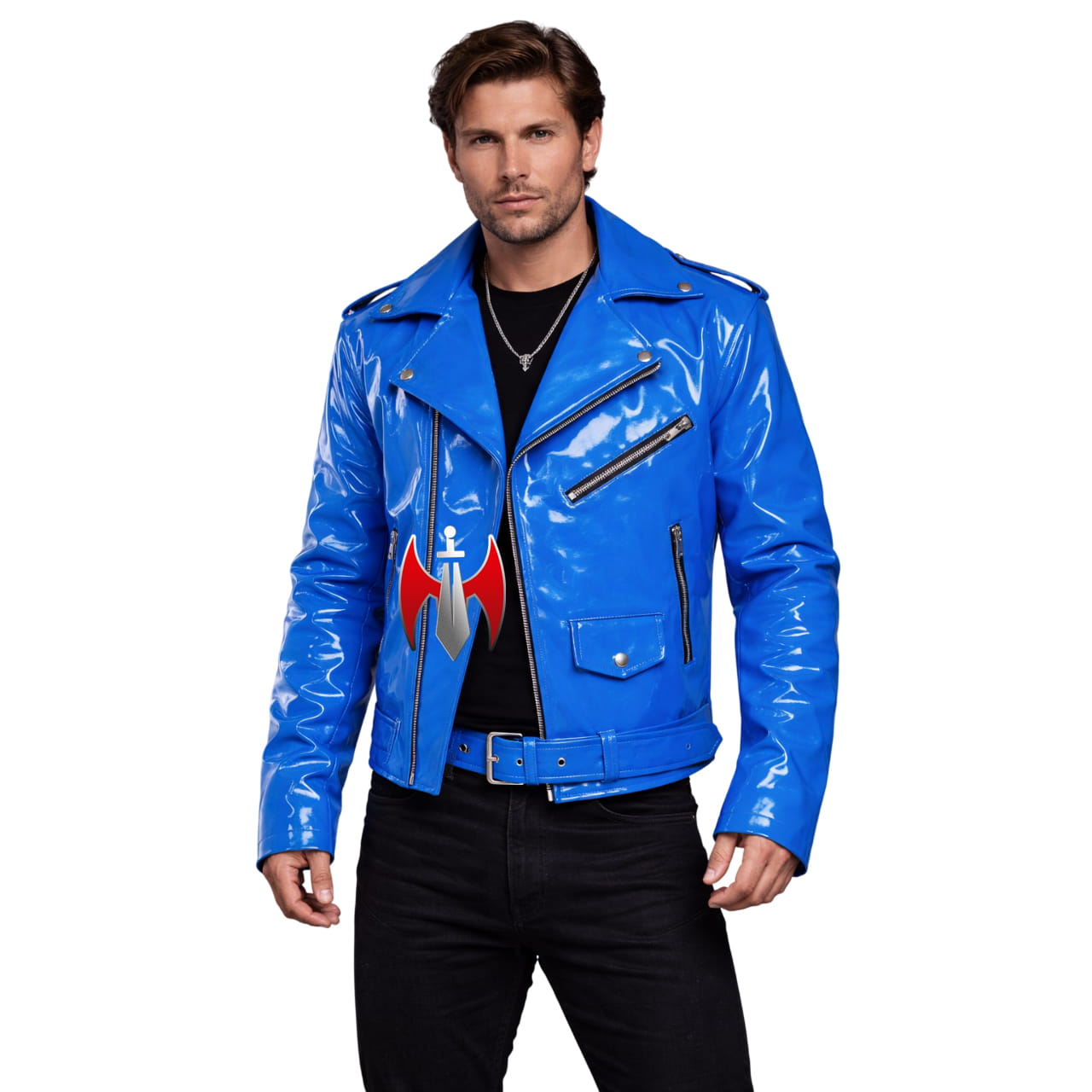 gothic-biker-vinyl-PVC-jacket Men Gothic Biker PVC Jacket Vinyl Punk Fetish Emo Motorcycle Jacket
