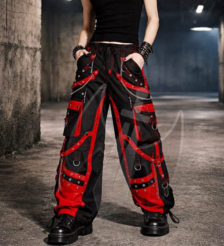 Gothic Red & Black Cargo Pants