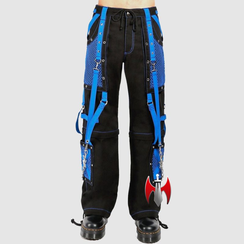 Men Gothic Bondage Pants Black Blue Tripp Chain