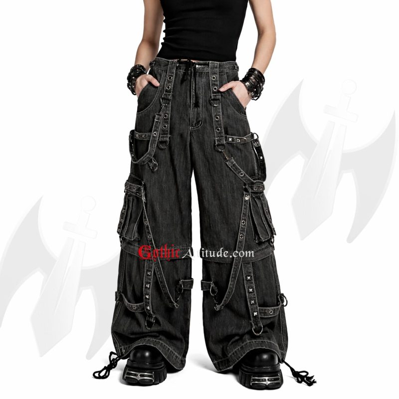 Unisex Gothic Cargo Pants with Chains & Buckles
