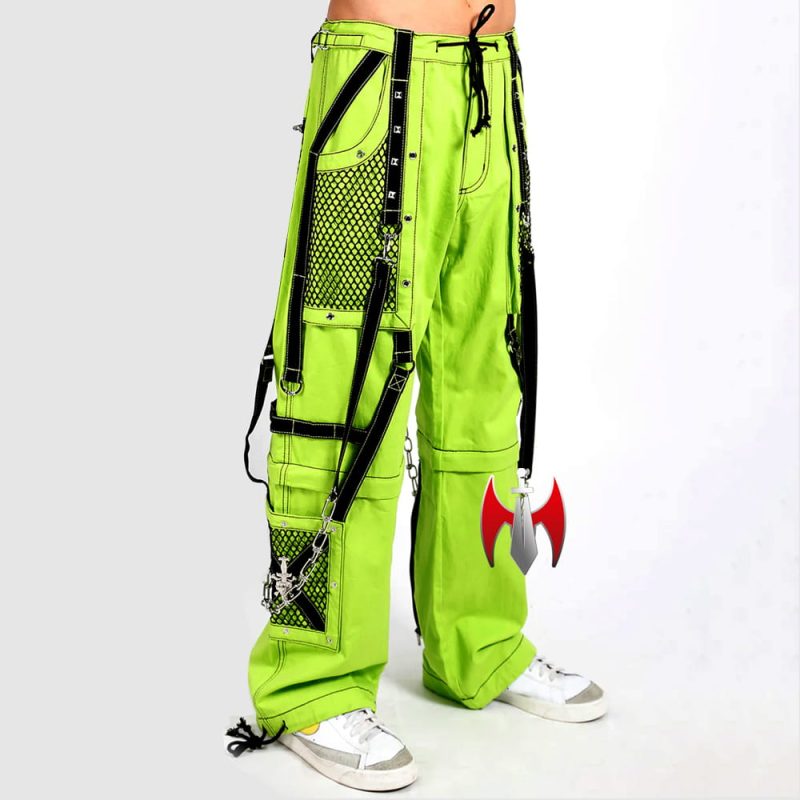 Men Gothic Cyberpunk Trousers Parrot Green & Black Tripp Pants