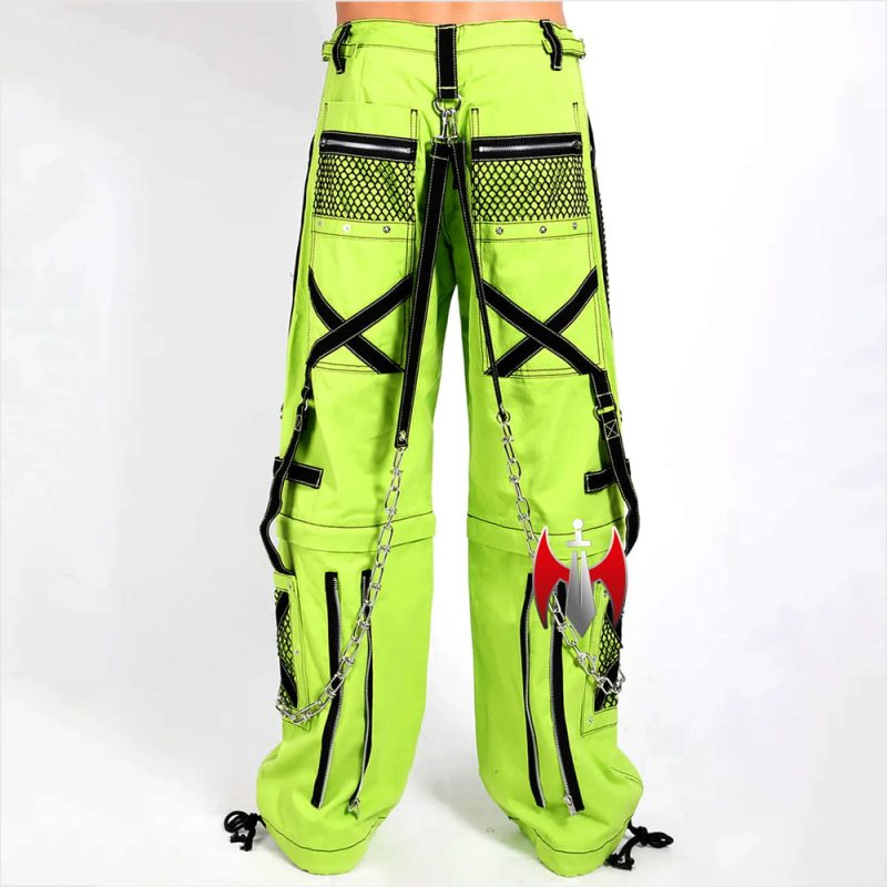 Men Gothic Cyberpunk Trousers Parrot Green & Black Tripp Pants