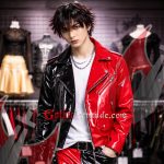 black red leather Jacket, gothic biker Jacket, Split Leather Outfit, PVC Outfit, punk outfit pants, PVC Biker Jacket