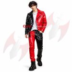 black red leather Jacket, gothic biker Jacket, Split Leather Outfit, PVC Outfit, punk outfit pants, PVC Biker Jacket