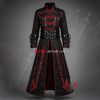 Men Gothic Hellraiser Coat Red Black Buckle Trench Coat