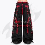 Unisex Gothic Pant Red & Black Chain Strap Wide Leg Pants