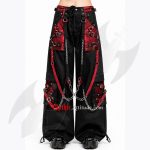 Unisex Gothic Pant Red & Black Chain Strap Wide Leg Pants