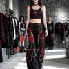 Unisex Gothic Pant Red & Black Chain Strap Wide Leg Pants