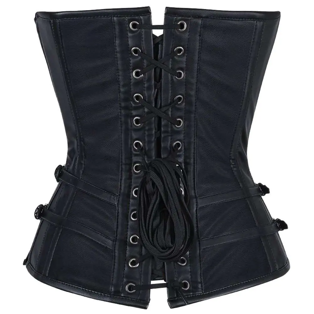 Gothic Faux Leather Corset Sexy Corset Steel Boned Overbust Corset - Image 2
