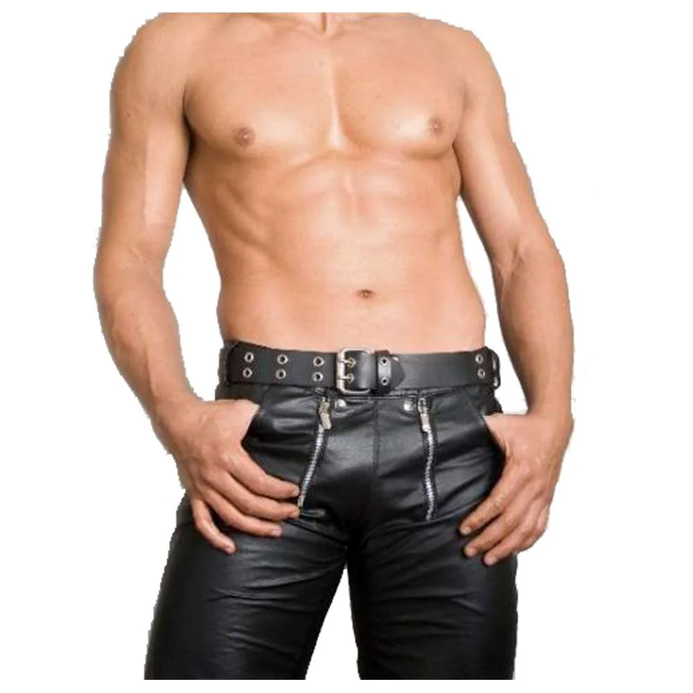 Men’s Black Rocker Slim Fit Leather Pants