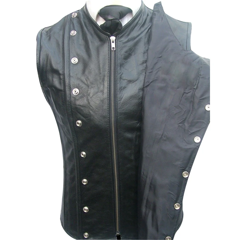 Men Sheep Leather Biker Vest Steel Boned Corset Style Military STEAMPUNK Waistcoat (2025)