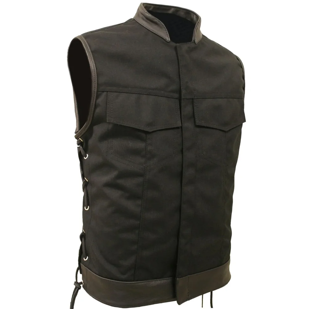 Men Denim Style Black Cordura Vest Snaps Biker Vest (2025)