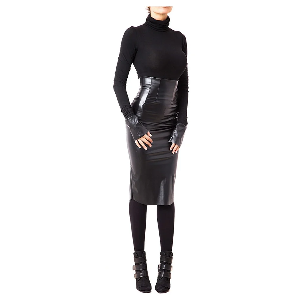 Women’s Gothic Black PVC Leather Skirt | High Waist Party Pencil Skirt