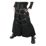 Men Gothic Cyberpunk Bondage Skirt | Long Black Alternative Clothing