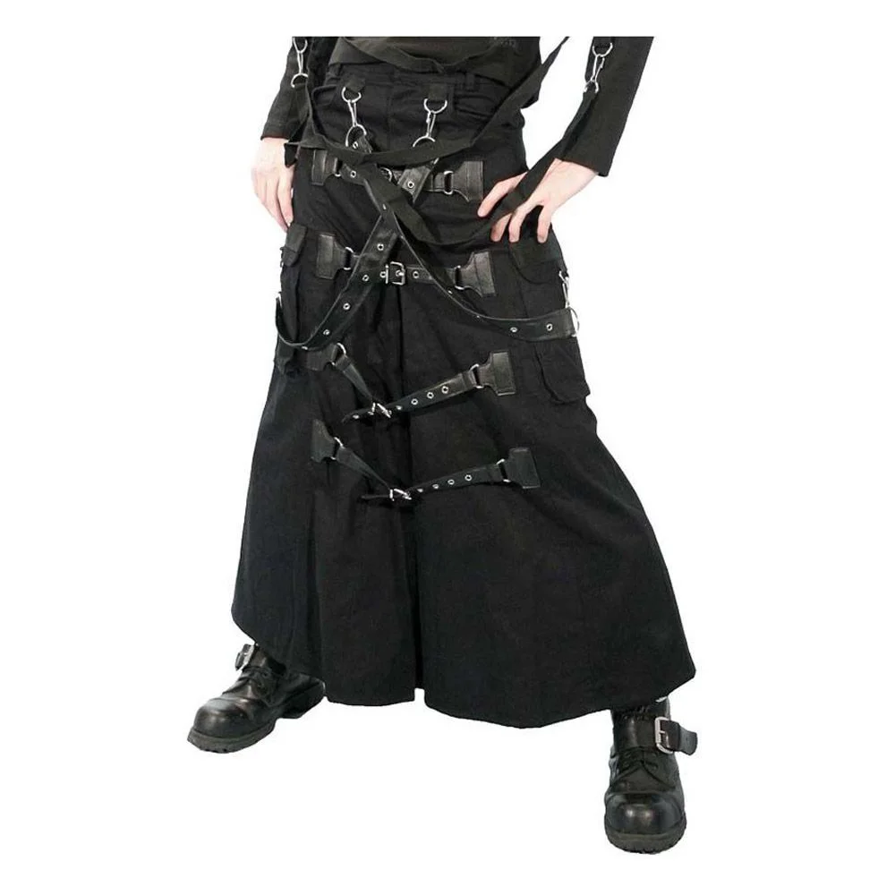 Men Gothic Cyberpunk Bondage Skirt | Long Black Alternative Clothing
