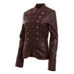 Women Military Style Brown Fashion Leather Jacket Blazer Coat Designer Coat - Image 2