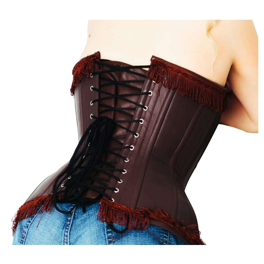 Brown Leather Corset Women | Steel Boned Overbust Gothic Corset - Image 2