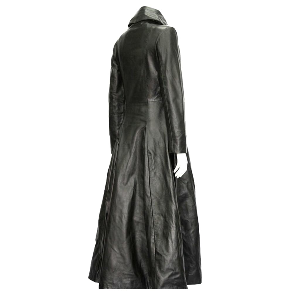 Women’s Full Length Midnight Black Leather Club Coat – Nappa Goth Long Jacket - Image 2