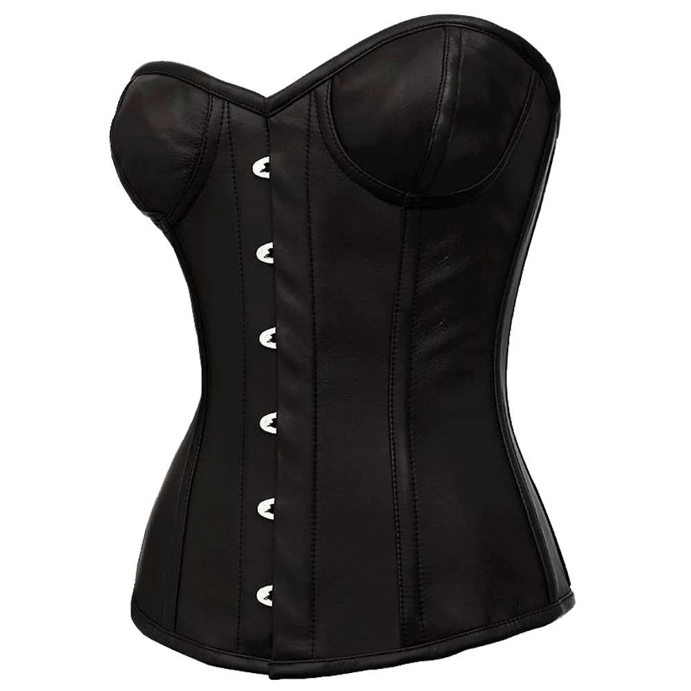 Leather Overbust Corset With Cups – Gothic Steel-Boned