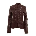 Women Military Style Brown Fashion Leather Jacket Blazer Coat Designer Coat (2025)